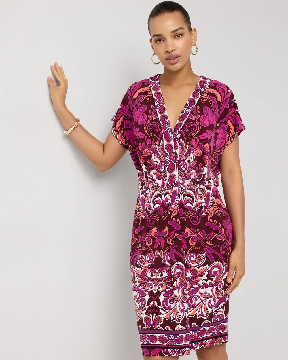 Petite Pleated V-neck Dress