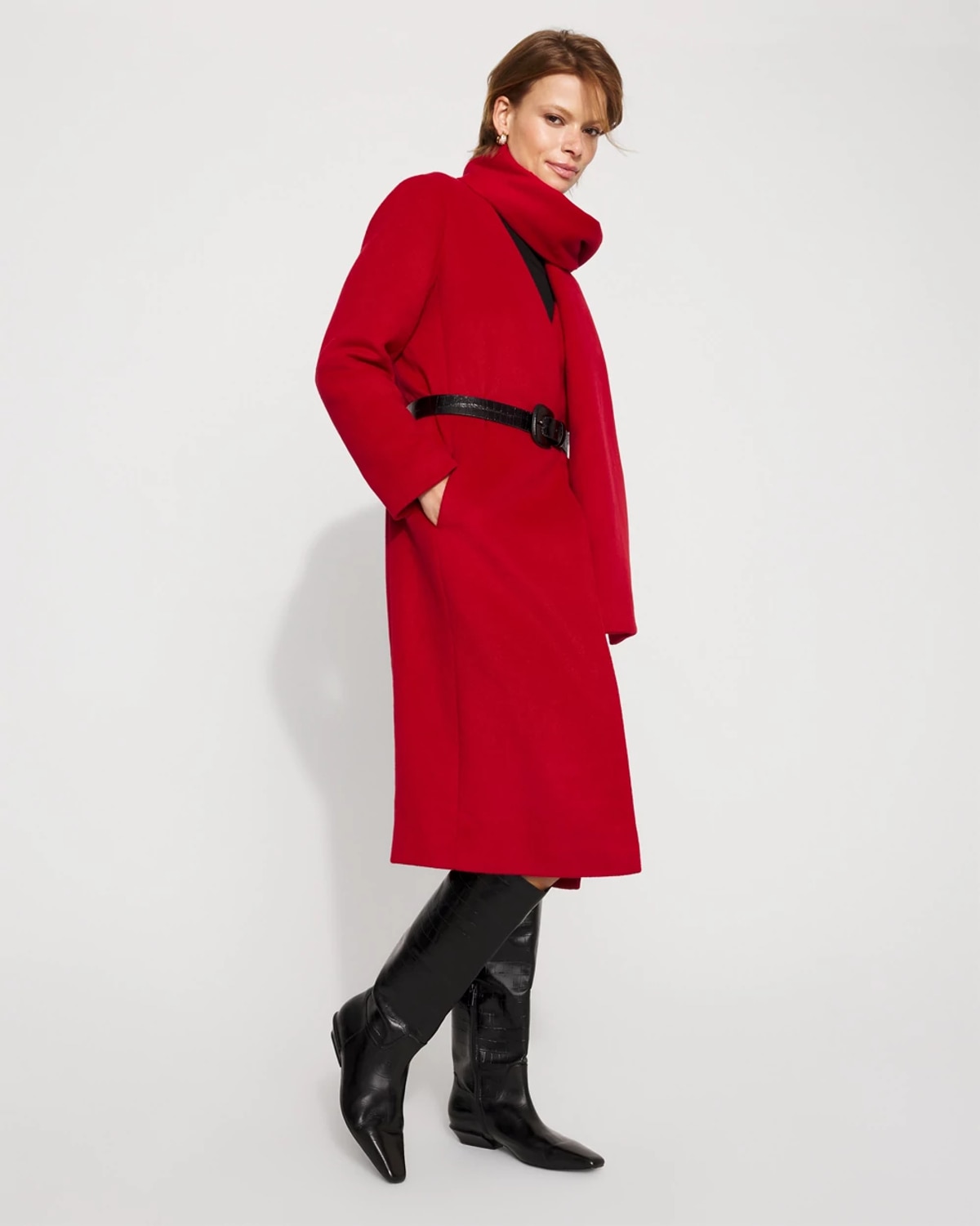 White House Black Market Convertible Scarf Wool-blend Coat In Red