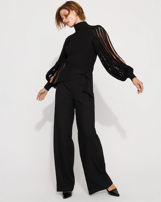 Fringe Sleeve Mockneck Pullover Sweater click to view larger image.