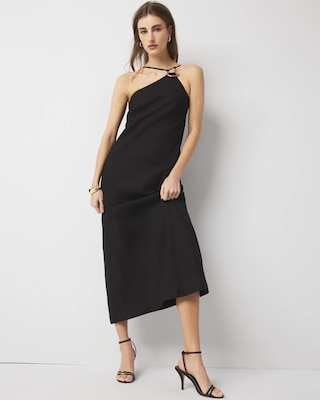 Linen-Blend One-Shoulder Column Dress