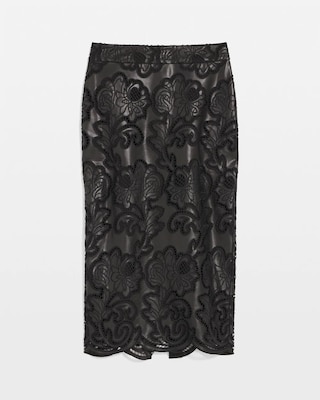 Lace Faux Leather Midi Skirt click to view larger image.