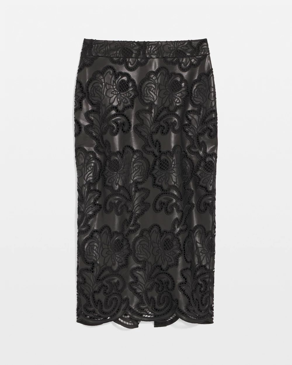 Lace Faux Leather Midi Skirt click to view larger image.