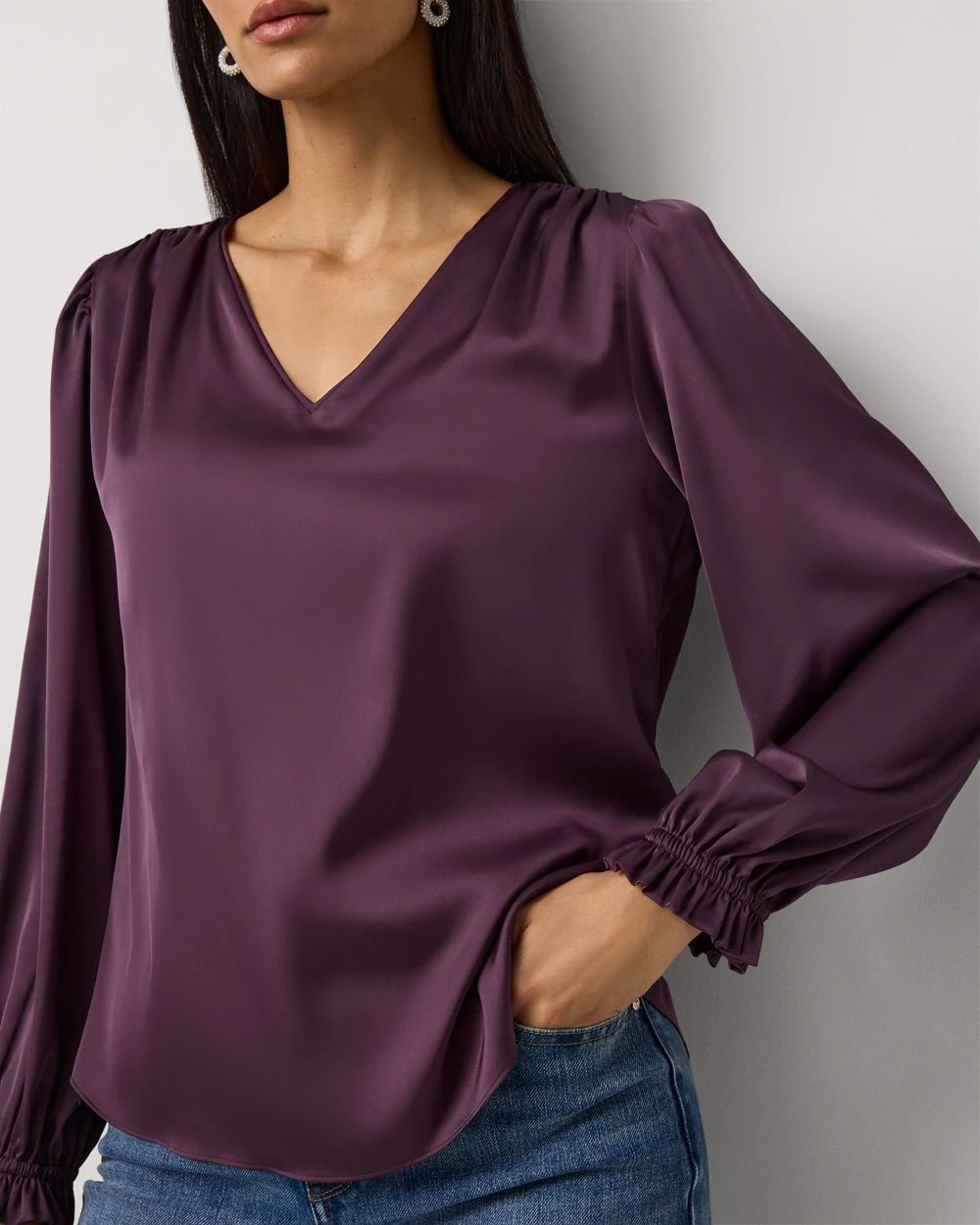 Ruffle Cuff Satin Blouse click to view larger image.