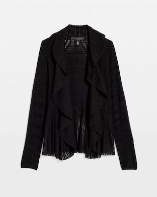 Petite Long Sleeve Pointelle Peplum Cardigan click to view larger image.