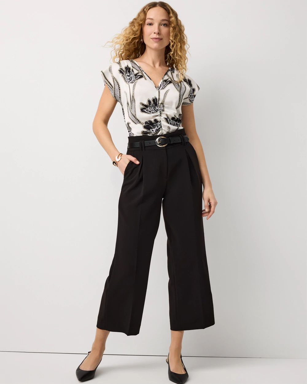 Pleated Cropped Wide Leg Pant