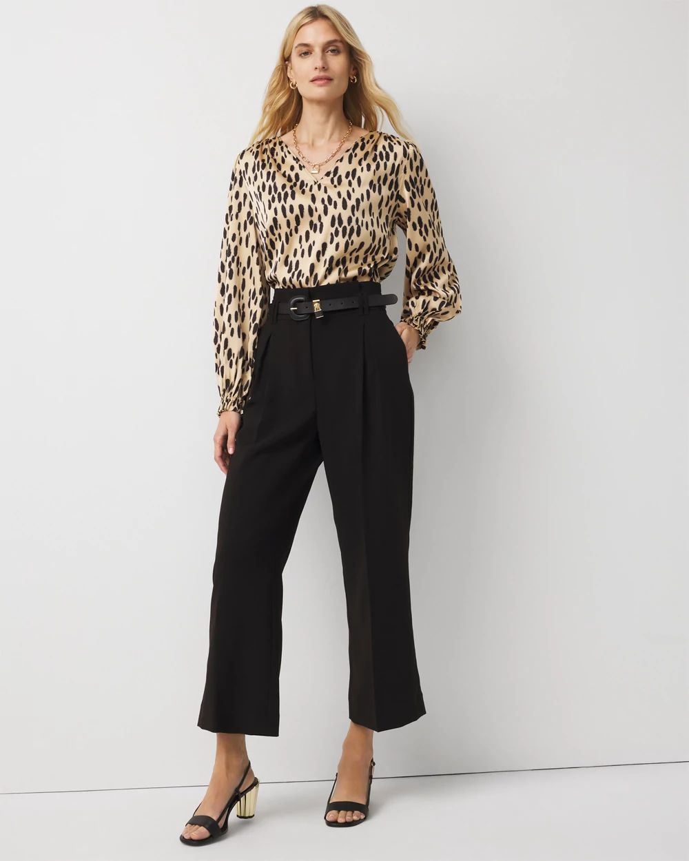 Pleated Cropped Wide Leg Pant