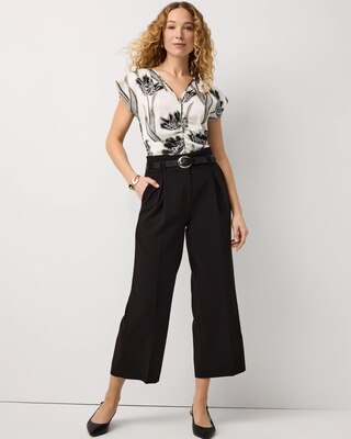 Pleated Cropped Wide Leg Pant