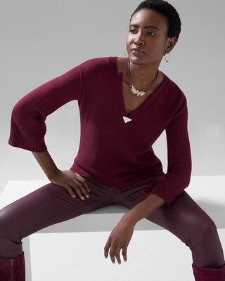 Elbow Sleeve V-Neck Pullover