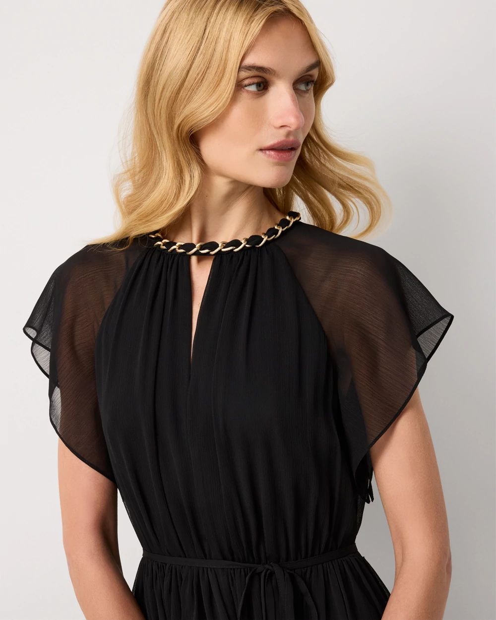 Petite Chain + Keyhole Detail Midi Dress