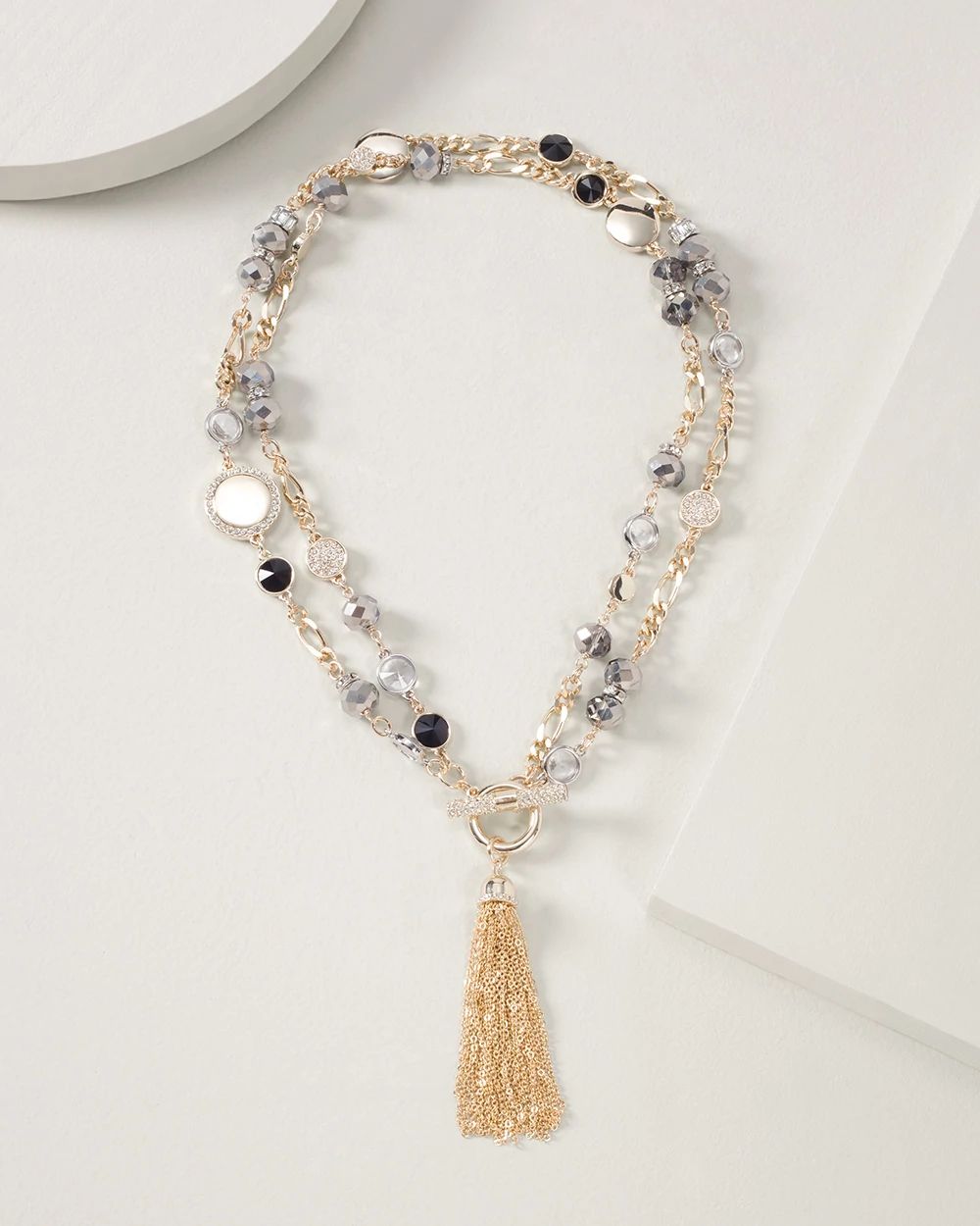 Gold Beaded Convertible Tassel Necklace click to view larger image.