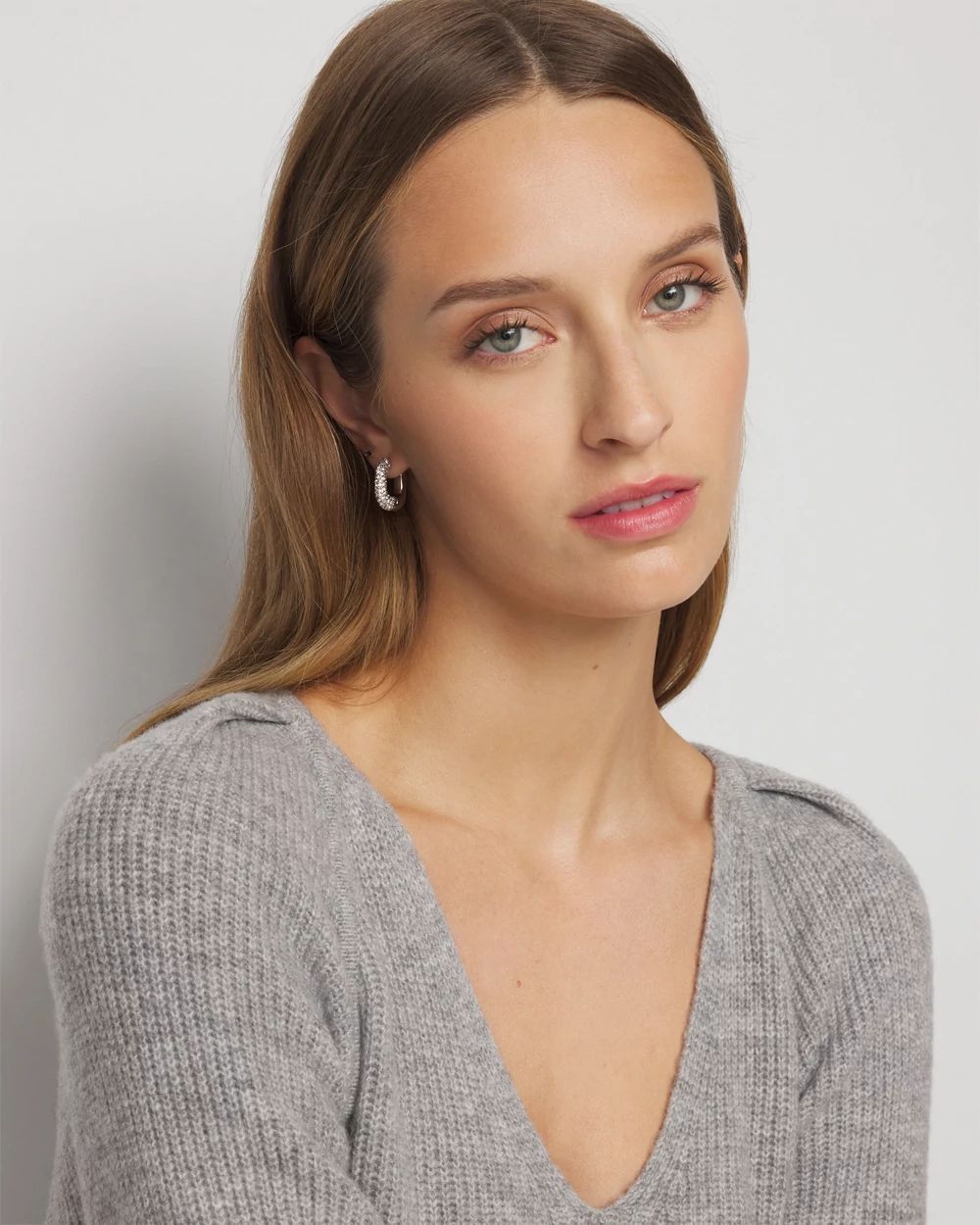 Silver + Pave Square Hoop Earrings
