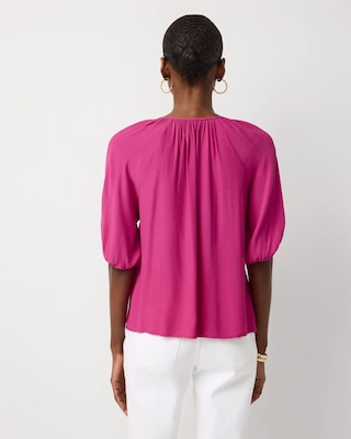 Elbow Sleeve Button Front Blouse click to view larger image.