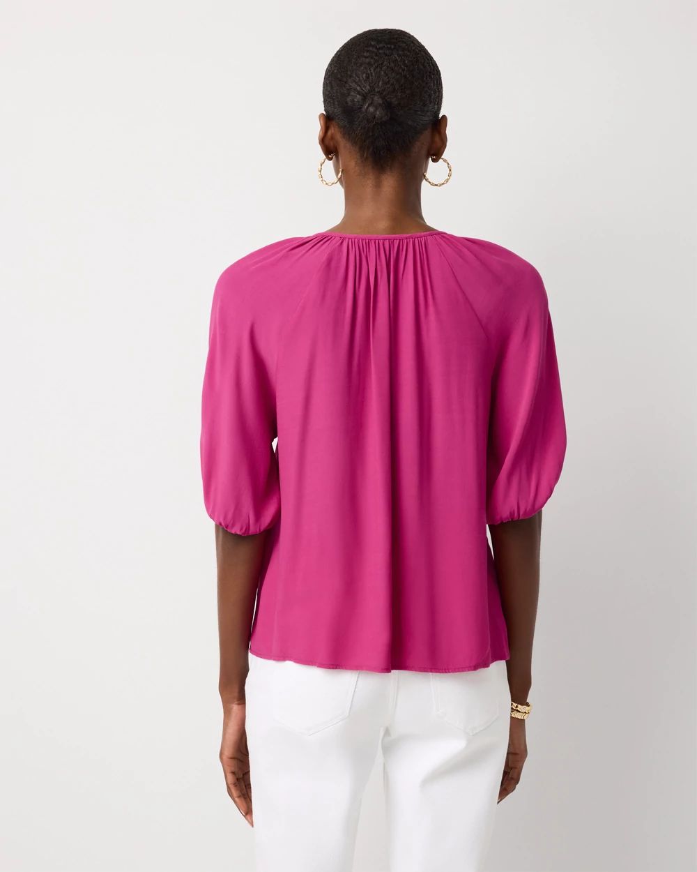 Elbow Sleeve Button Front Blouse click to view larger image.