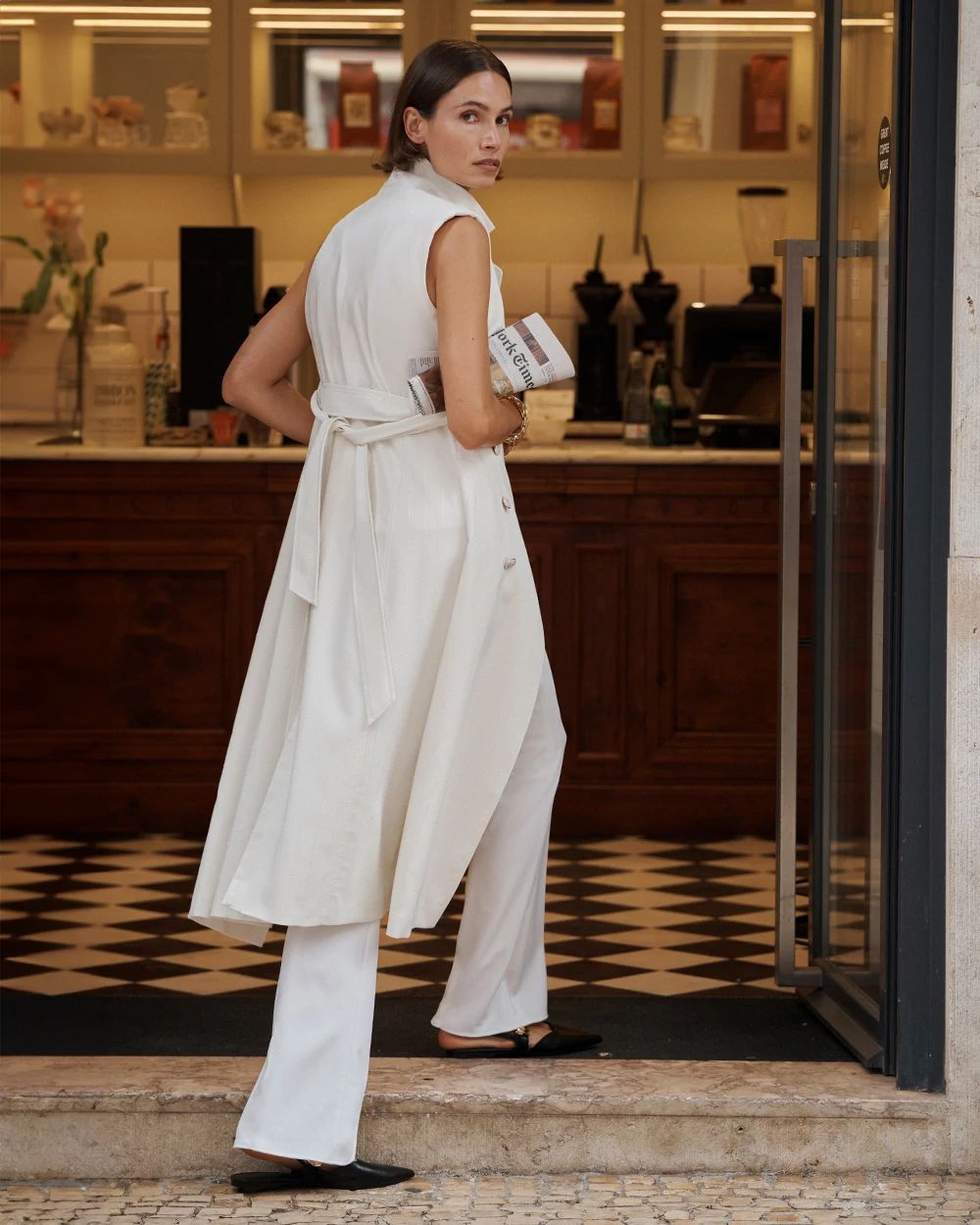 Sequin Pinstripe Trench Vest