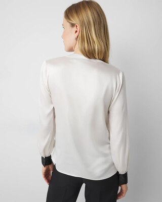 Contrasting Cuff Satin Blouse