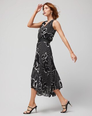 Sleeveless Smocked V-Neck Pleated Midi Dress
