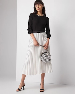 Smocked Pleated Midi Skirt click to view larger image.