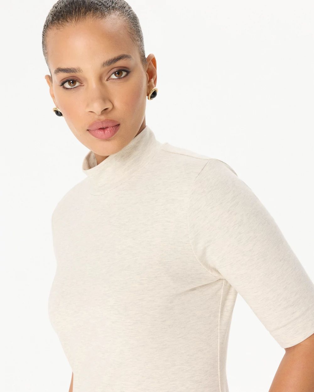 Mock Neck Elbow Sleeve Top click to view larger image.