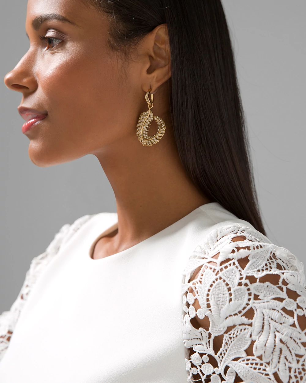 Feather Crystal Drop Earrings
