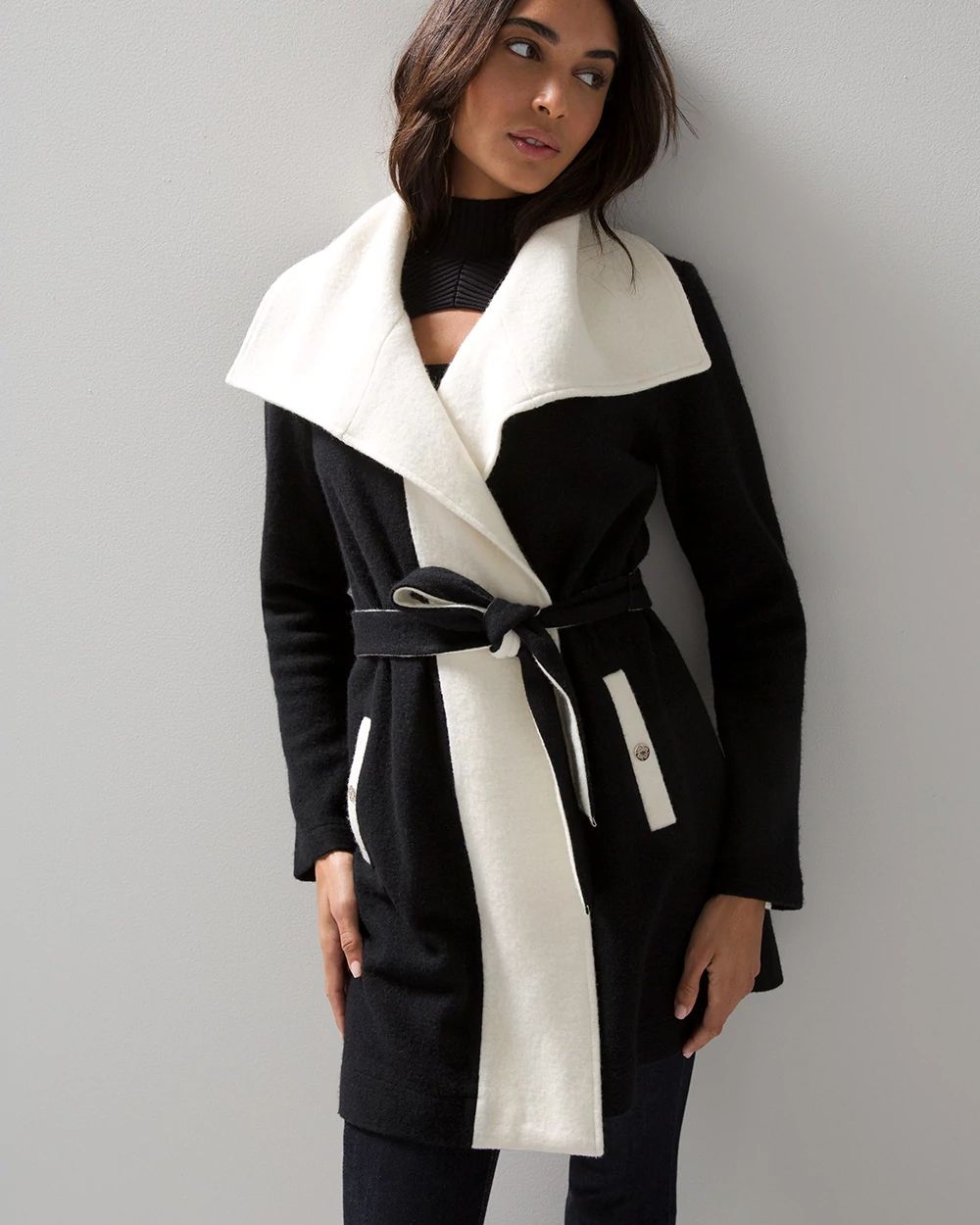Black and white wool coat shop