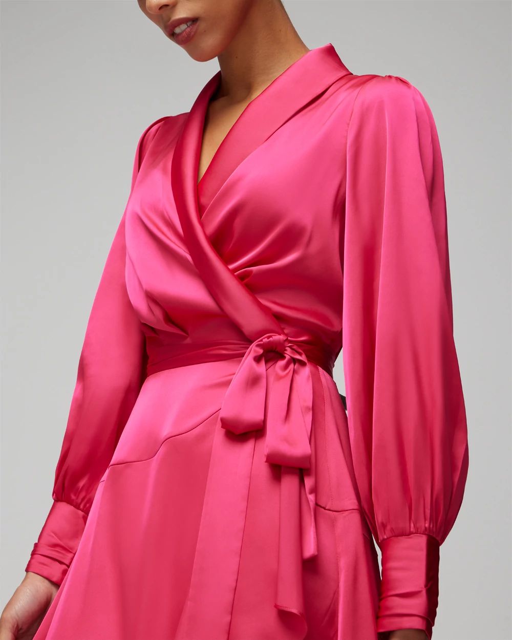 Long Sleeve Satin Wrap Mini Dress