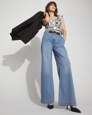 High-Rise Pleated + Belted Wide-Leg Jean click to view larger image.