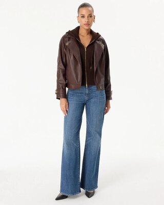 Rib Knit Zip Hooded Sweater Jacket click to view larger image.