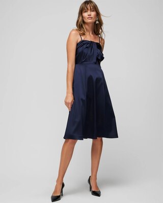 Sleeveless Satin Draped Fit-and-Flare Midi Dress
