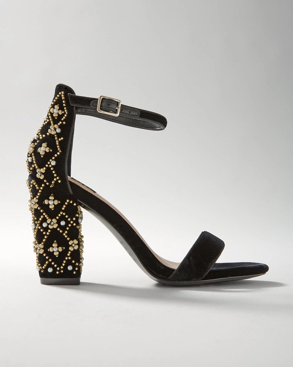 Pearl Beaded Black Velvet Sandals