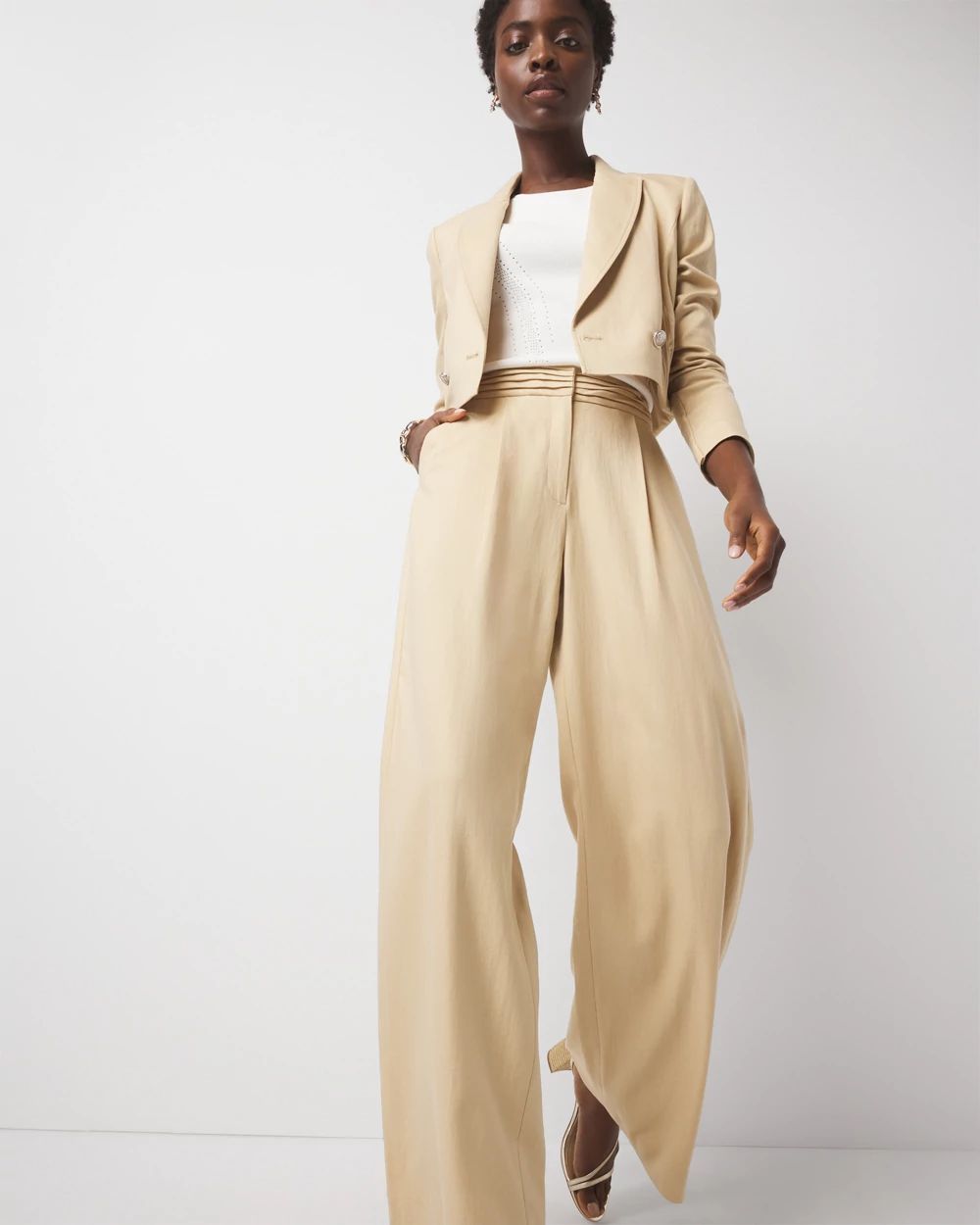 Pleated Waist Wide Leg Pant
