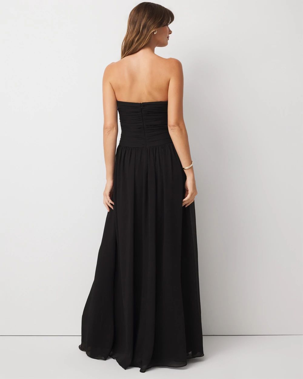 Petite Chiffon Pleated Strapless Gown