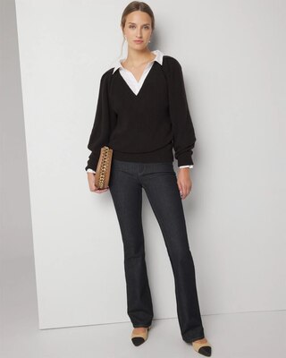 Pleated Shoulder V-Neck Pullover click to view larger image.