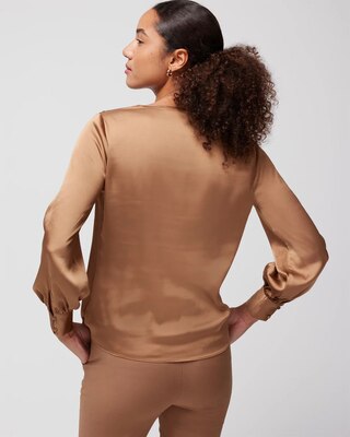 Smocked Shoulder Satin Blouse