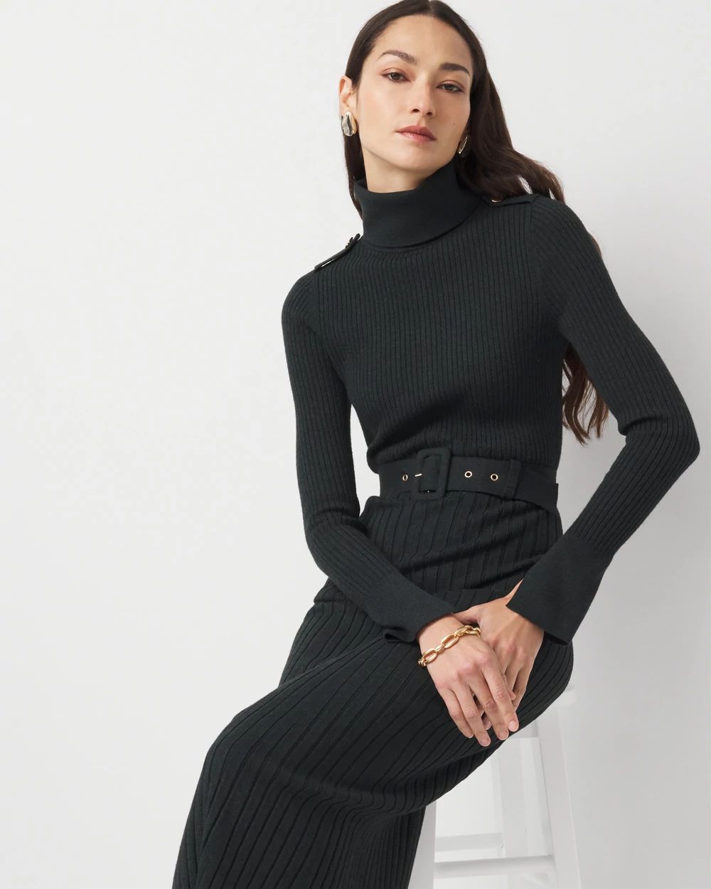 Petite Turtleneck Sweater Midi Dress click to view larger image.