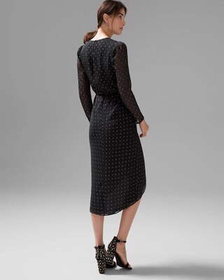 Petite Long Sleeve Black & Silver Clip Midi Dress