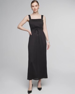 Petite Sleeveless Tie-Waist Pleated Midi Dress