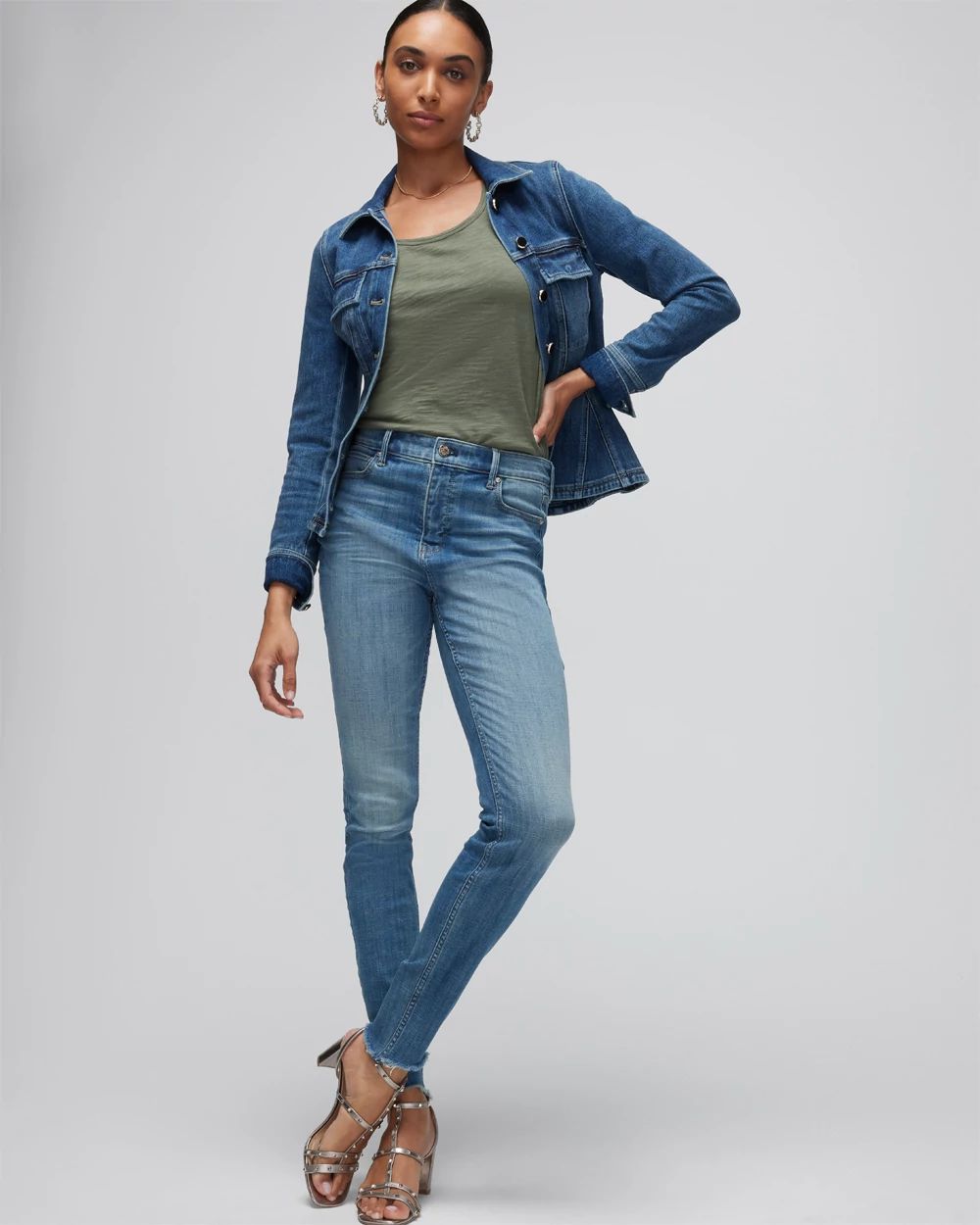 Dark Blue Denim High Rise Skinny Ankle Jeans