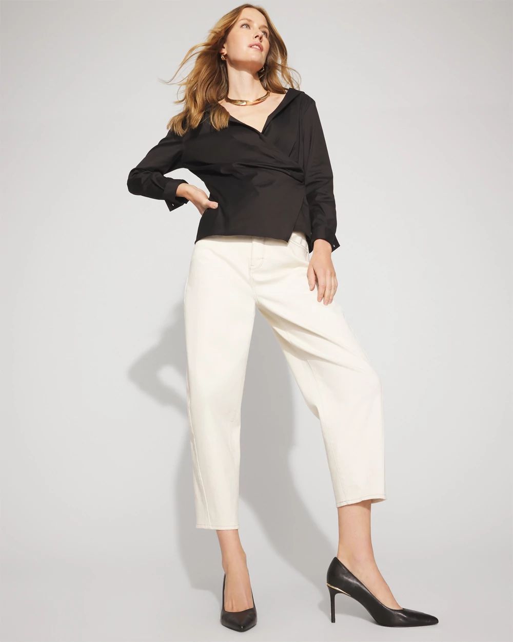 Asymmetric Poplin Wrap Shirt