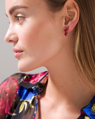 Goldtone & Red 4-Pack Earrings