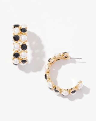 Gold-Black Pearl Hoop Earrings