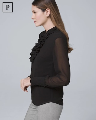 Petite Pleated Ruffle-Trim Blouse click to view larger image.
