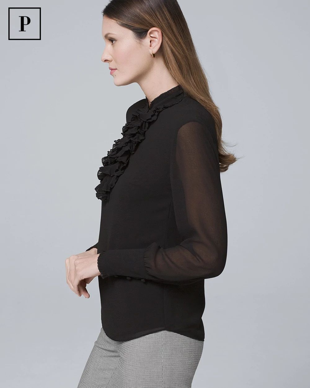 Petite Pleated Ruffle-Trim Blouse click to view larger image.