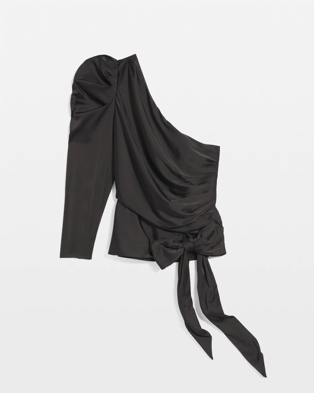 One-Shoulder Tie-Waist Satin Blouse
