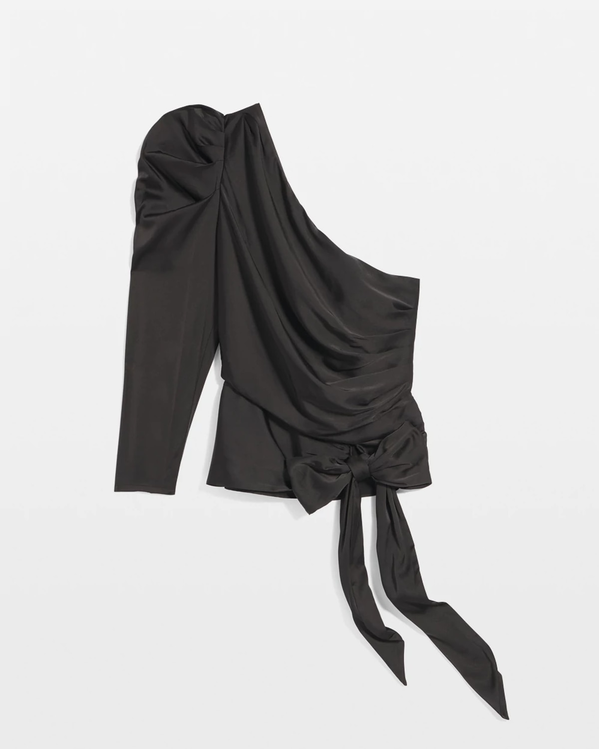 White House Black Market One-shoulder Tie-waist Satin Blouse In Black