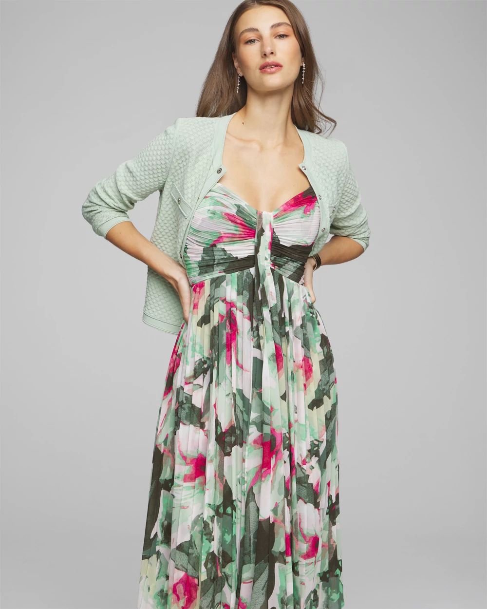 Sleeveless Pleated Bust Dress