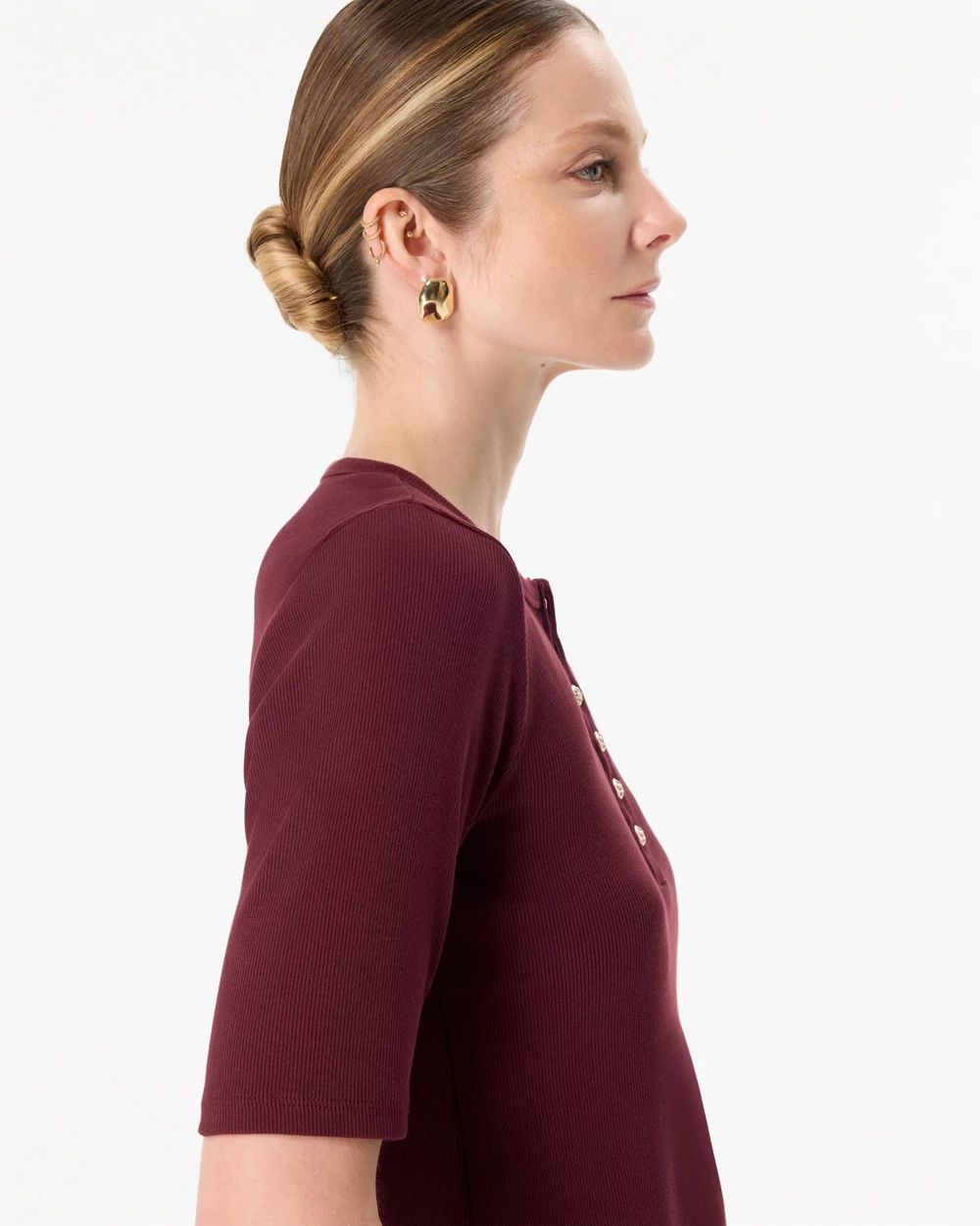 Elbow Sleeve Henley Top click to view larger image.