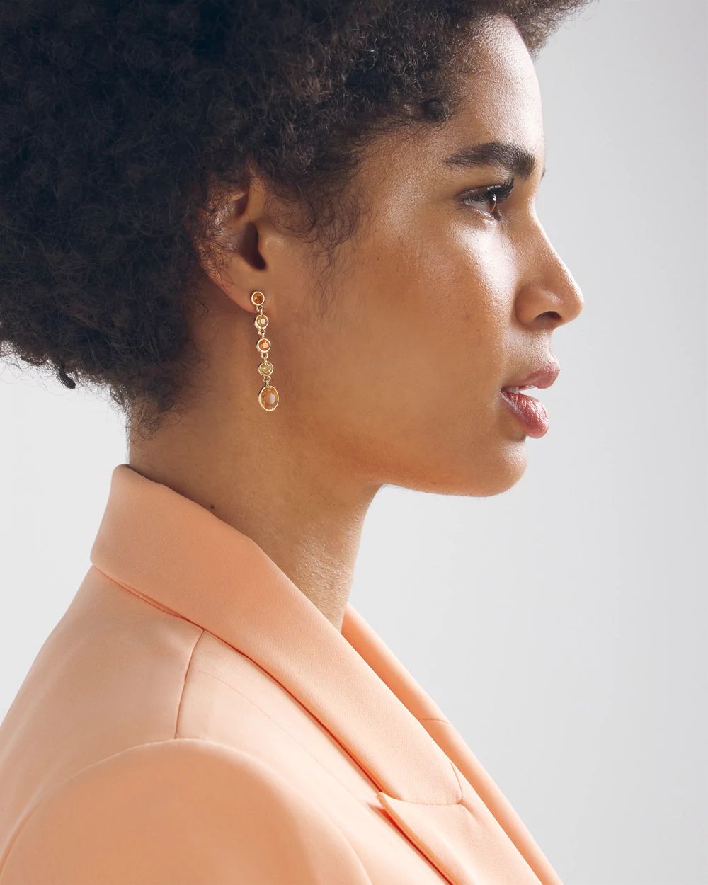 Gold + Peach Crystal Drop Earrings