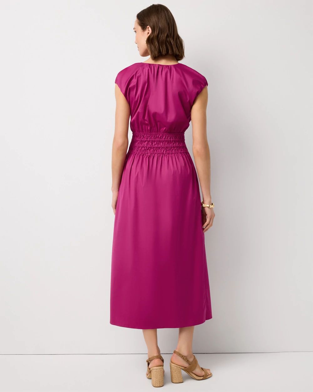 Smocked Waist Poplin Midi Dress click to view larger image.
