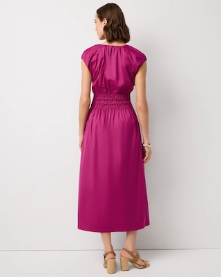 Smocked Waist Poplin Midi Dress click to view larger image.