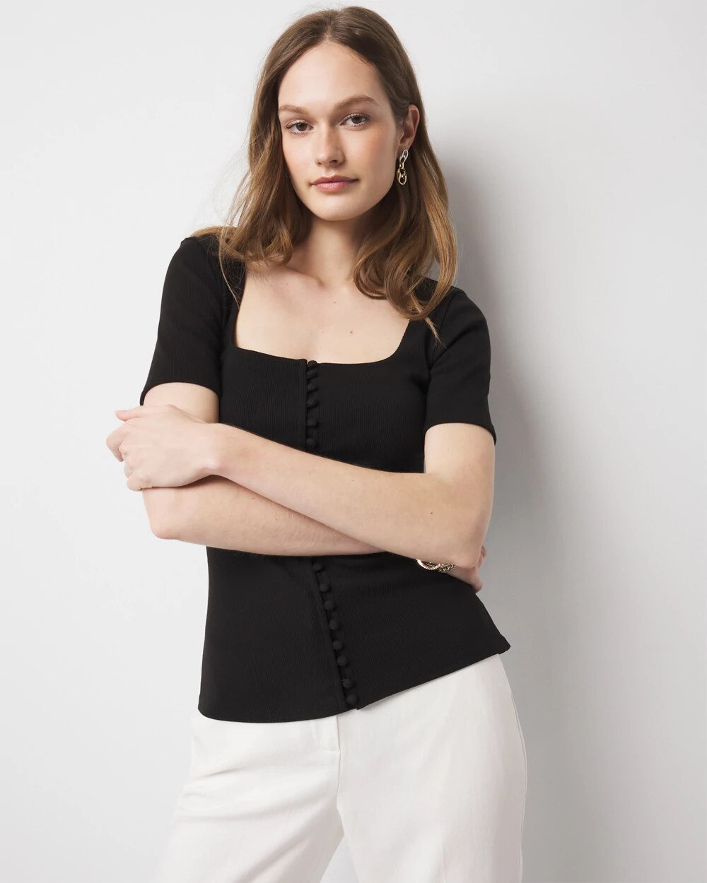 WHBM FORME Ribbed Stretch Button Tee - image 5